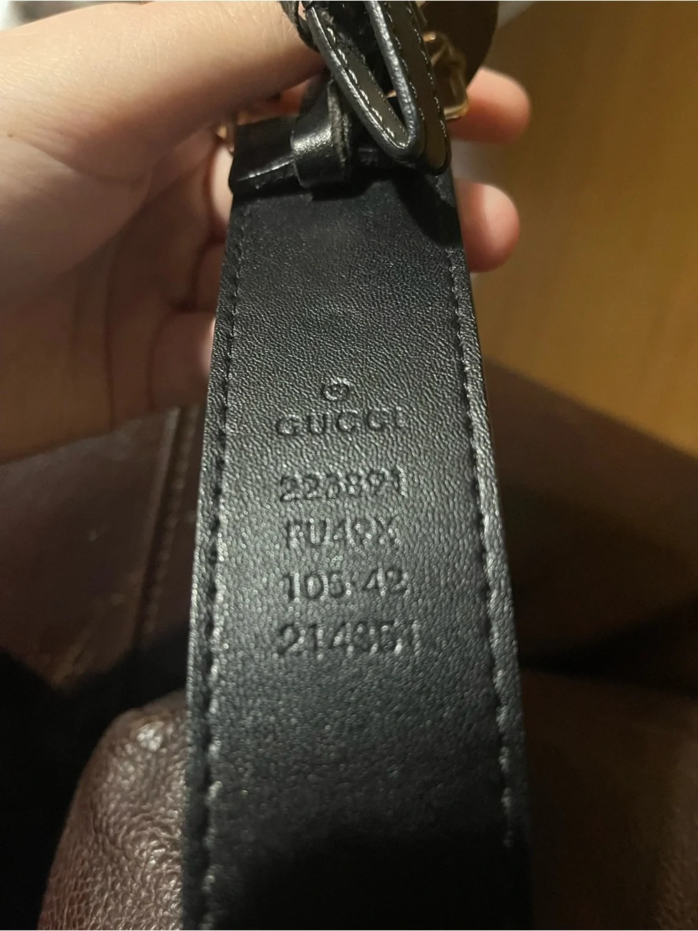 Gucci Black Leather Belt with Aged Gold Interlocking G Buckle